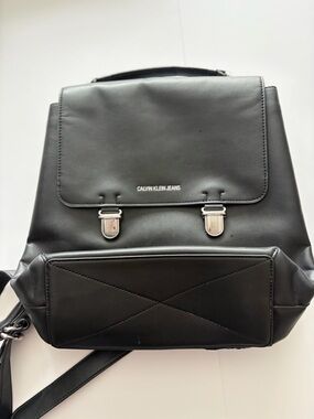 Calvin Klein Jeans Black Faux Leather Buckle Backpack